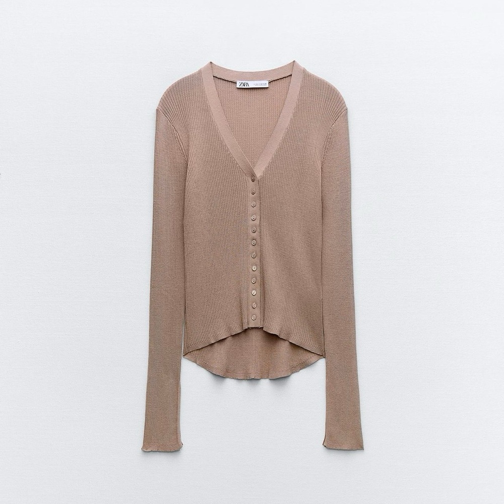 Zara Fine Ribbed Knit Cardigan